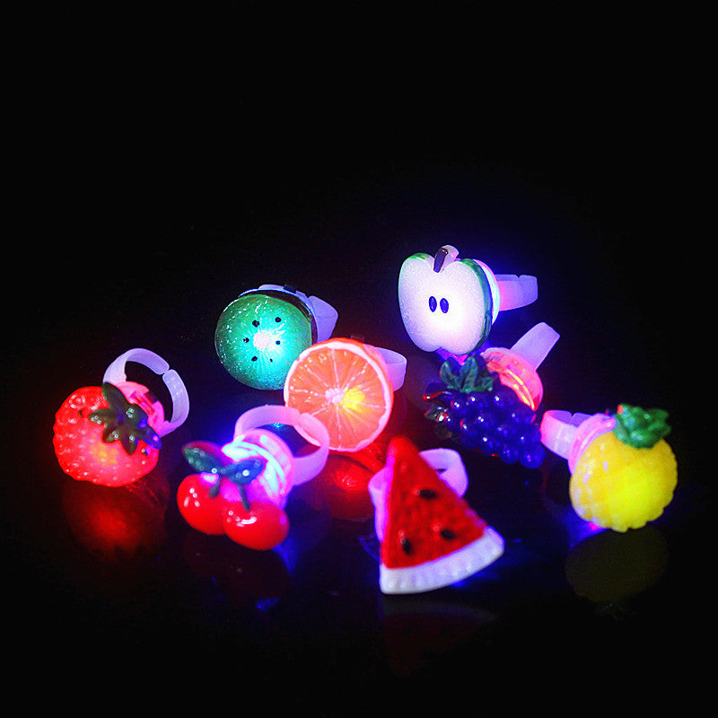 10 Pieces LED Cartoon Fruit Luminous Plastic Ring Toys