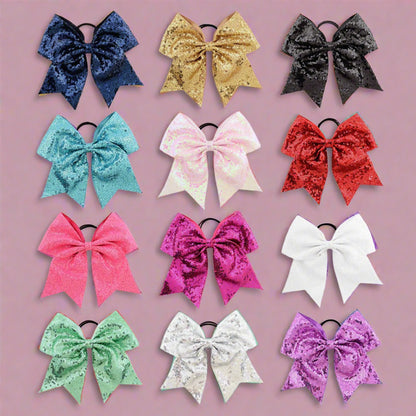 12 Pack Random Color Sequins Bow Hair Ties For Girls