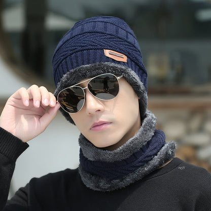 Wholesale winter knitted polyester plus velvet thickened scarf hat set parent-child hat