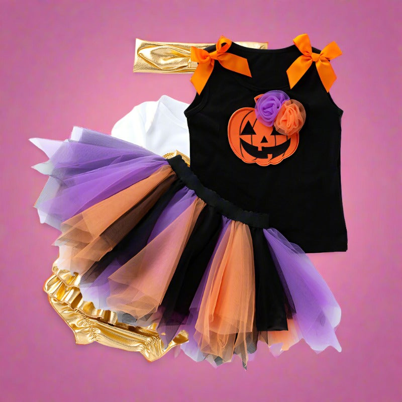 2 Pieces Set Baby Kid Girls Halloween Flower Bow Tank Tops