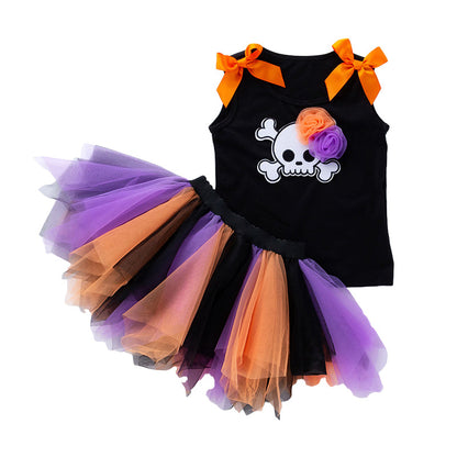 2 Pieces Set Baby Kid Girls Halloween Flower Bow Tank Tops