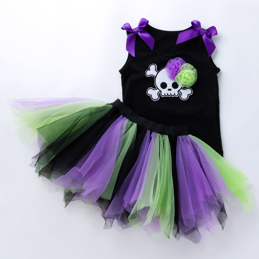 2 Pieces Set Baby Kid Girls Halloween Flower Bow Tank Tops