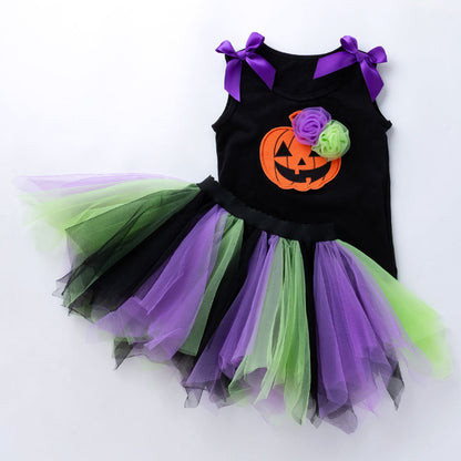 2 Pieces Set Baby Kid Girls Halloween Flower Bow Tank Tops