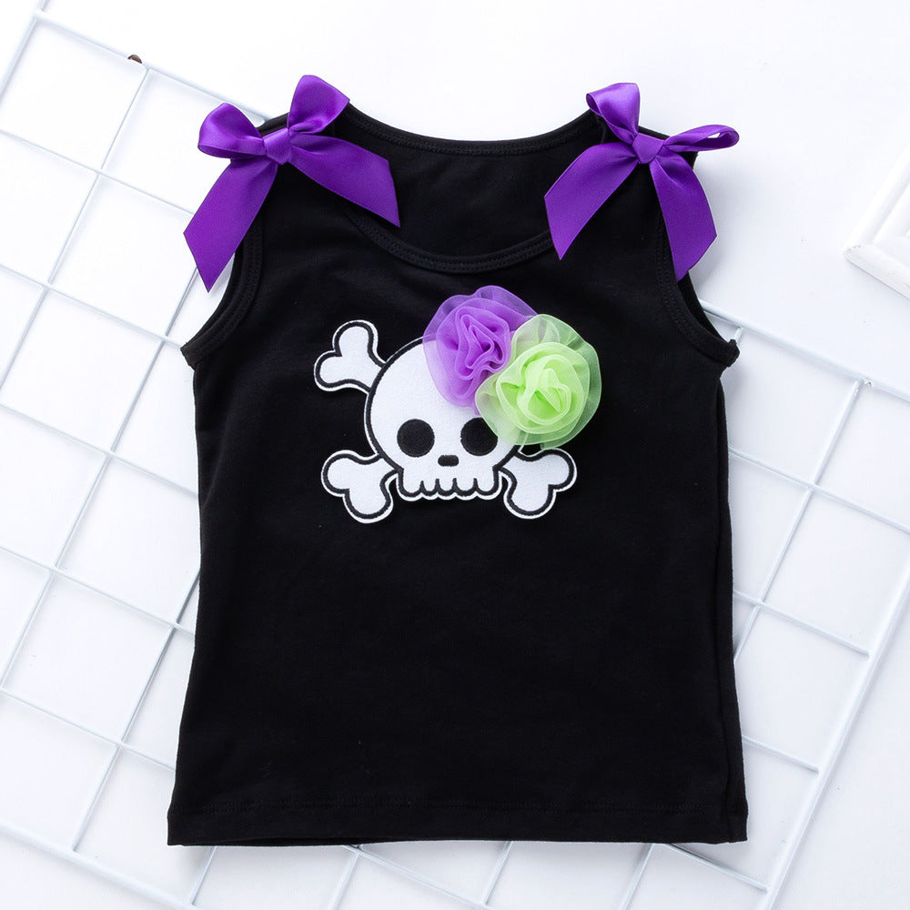 2 Pieces Set Baby Kid Girls Halloween Flower Bow Tank Tops