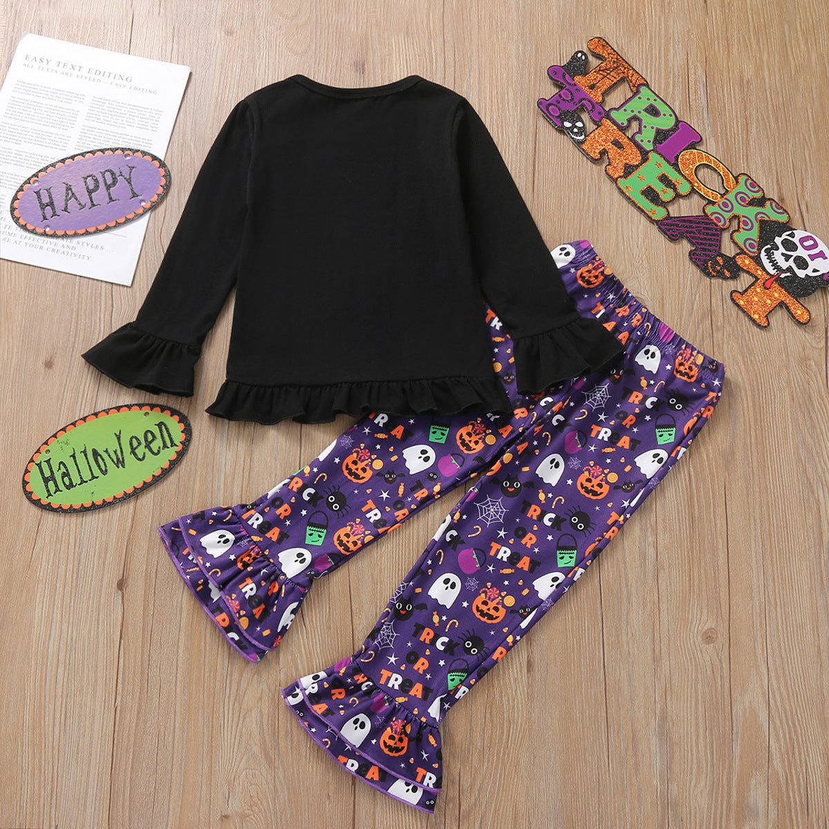 2 Pieces Set Kid Girls Halloween Tops And Cartoon Pants