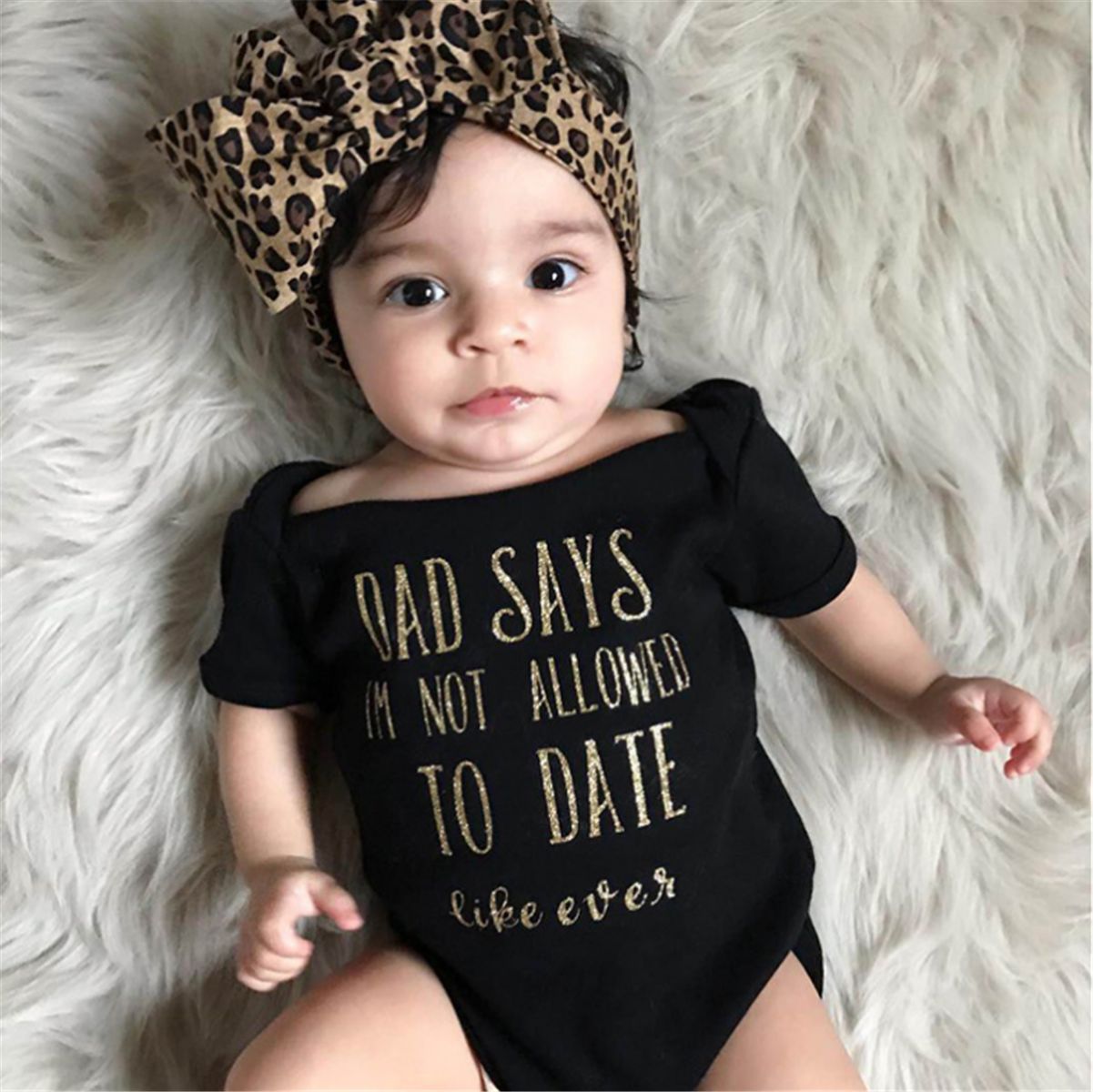 2 Pieces Set Baby Girls Leopard Headwear And Letters Rompers