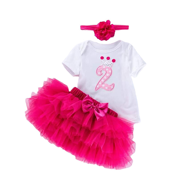 3 Pieces Set Baby Girls Bow Alphabet Rompers Skirts And Headwear