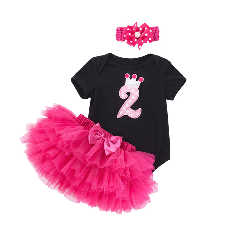 3 Pieces Set Baby Girls Bow Alphabet Rompers Skirts And Headwear