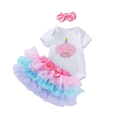 3 Pieces Set Baby Girls Birthday Letters Skirts And Headwear