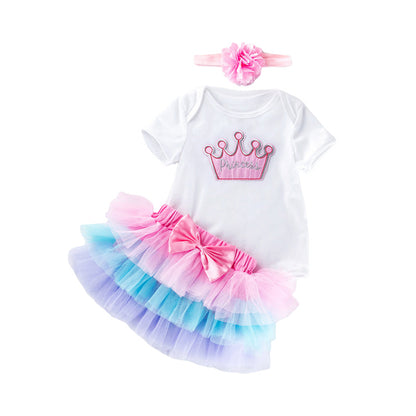 3 Pieces Set Baby Girls Birthday Letters Skirts And Headwear