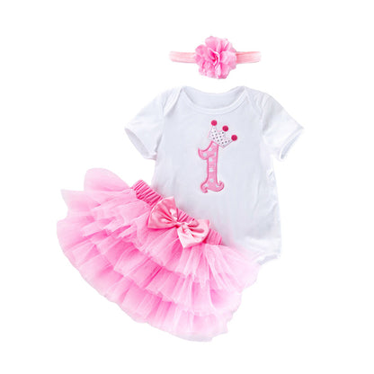 3 Pieces Set Baby Girls Birthday Letters Skirts And Headwear