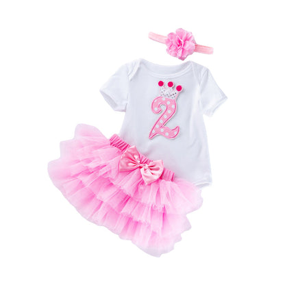 3 Pieces Set Baby Girls Birthday Letters Skirts And Headwear