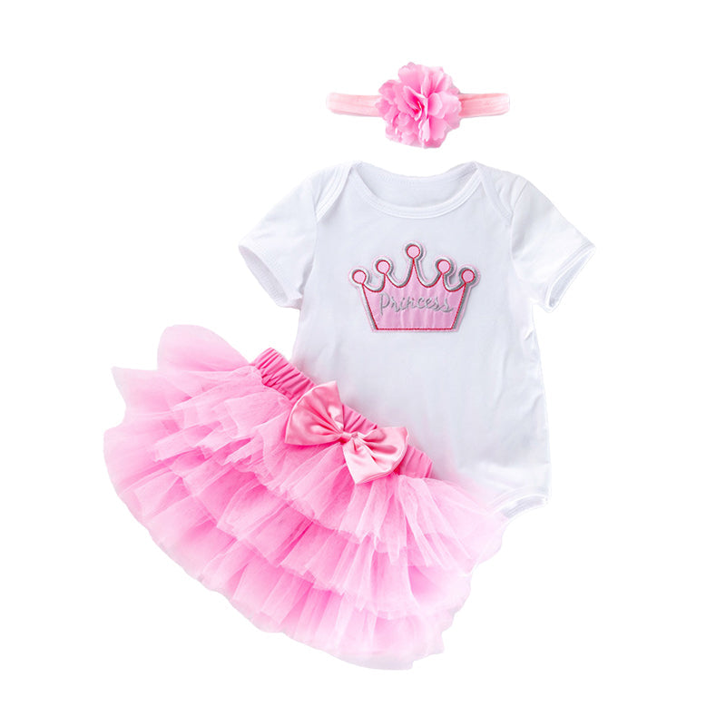 3 Pieces Set Baby Girls Birthday Letters Skirts And Headwear