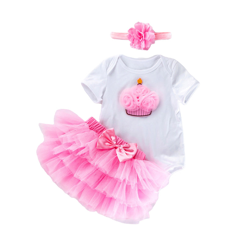 3 Pieces Set Baby Girls Birthday Letters Skirts And Headwear