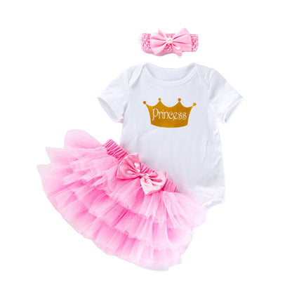 3 Pieces Set Baby Girls Birthday Letters Skirts And Headwear