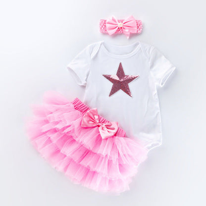 3 Pieces Set Baby Girls Birthday Letters Skirts And Headwear