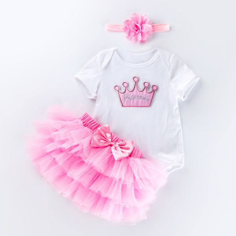 3 Pieces Set Baby Girls Birthday Letters Skirts And Headwear