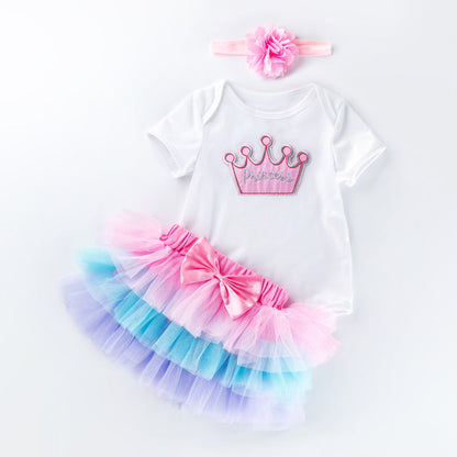 3 Pieces Set Baby Girls Birthday Letters Skirts And Headwear