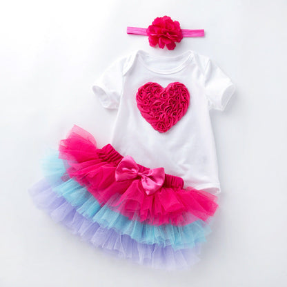 3 Pieces Set Baby Girls Birthday Letters Skirts And Headwear