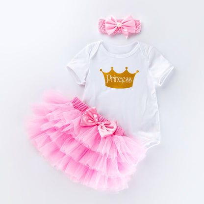 3 Pieces Set Baby Girls Birthday Letters Skirts And Headwear