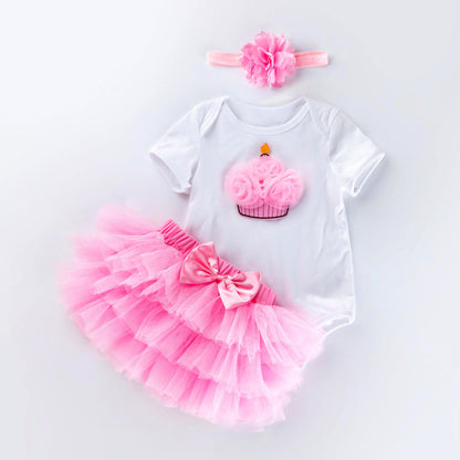 3 Pieces Set Baby Girls Birthday Letters Skirts And Headwear