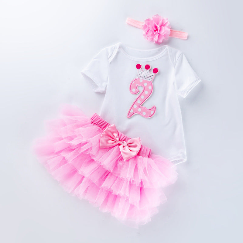 3 Pieces Set Baby Girls Birthday Letters Skirts And Headwear