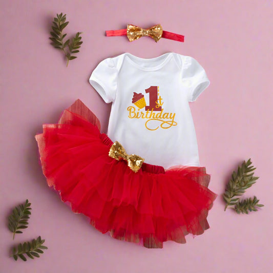 3 Pieces Set Baby Girls Birthday Skirts And Bow Headwear