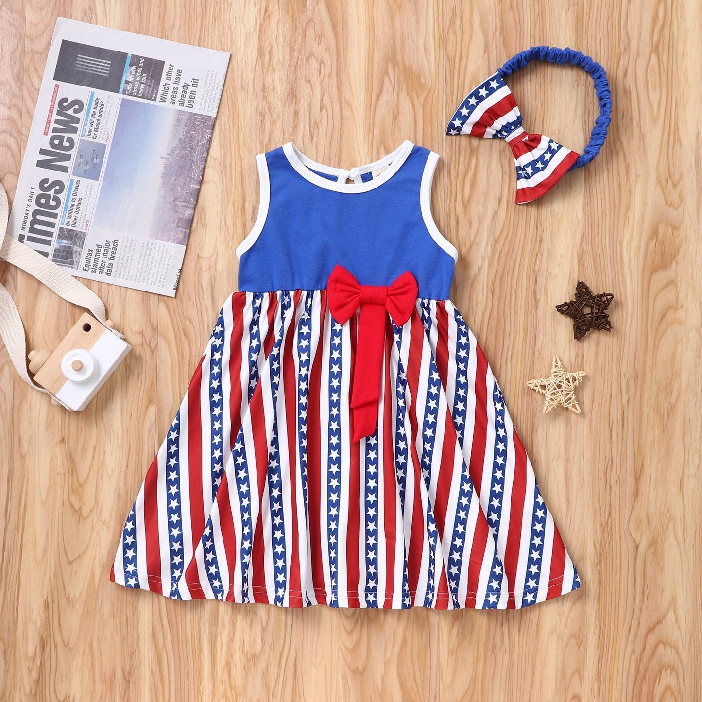 2 Pieces Set Kid Girls Independence Day Headwear And Dresses