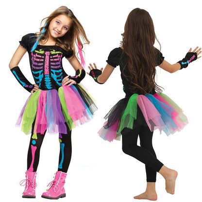 2 Pieces Set Girls Halloween Rainbow Print Dresses And Pants Wholesale 22062711