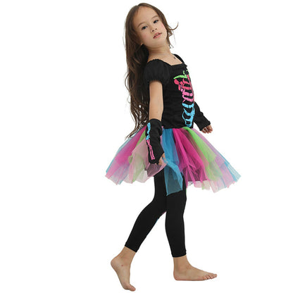 2 Pieces Set Girls Halloween Rainbow Print Dresses And Pants Wholesale 22062711