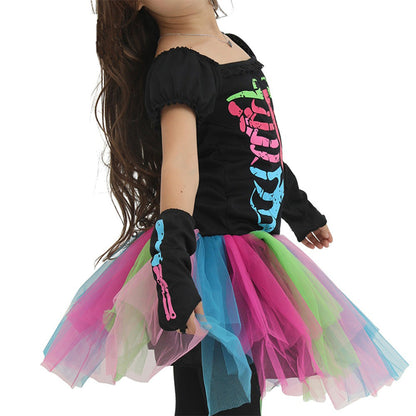 2 Pieces Set Girls Halloween Rainbow Print Dresses And Pants Wholesale 22062711