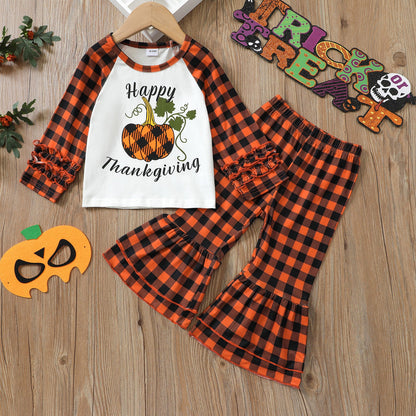 2 Pieces Set Baby Kid Girls Halloween Letters Color-blocking