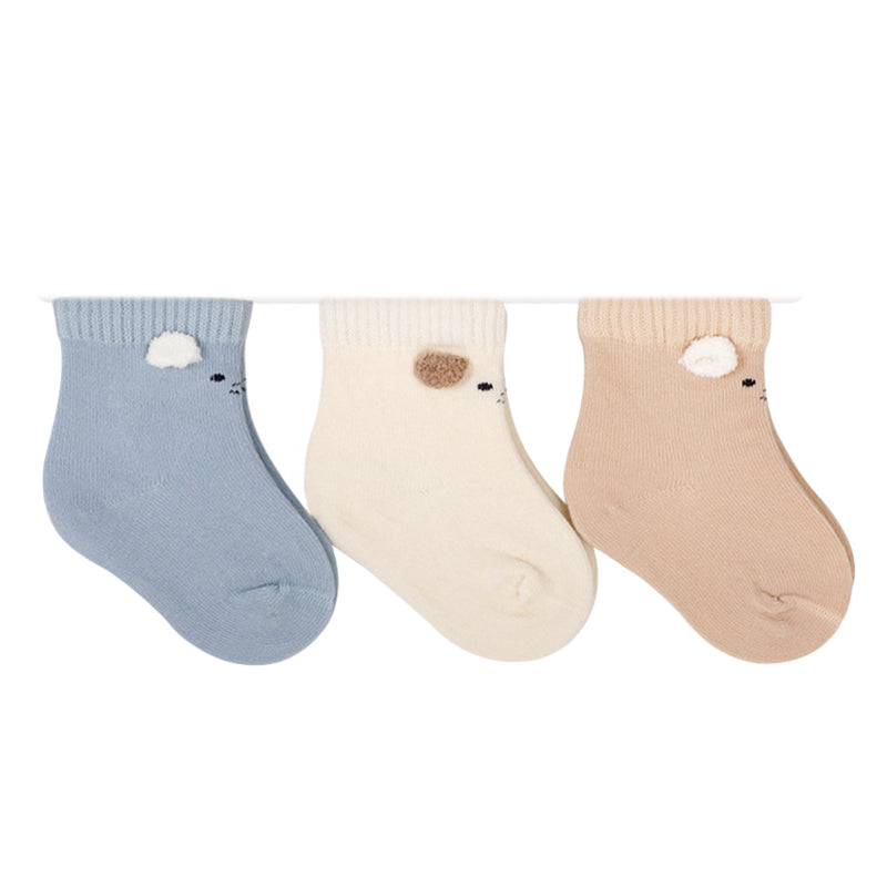 3 Pairs Baby Unisex Solid Color Striped Cartoon Socks