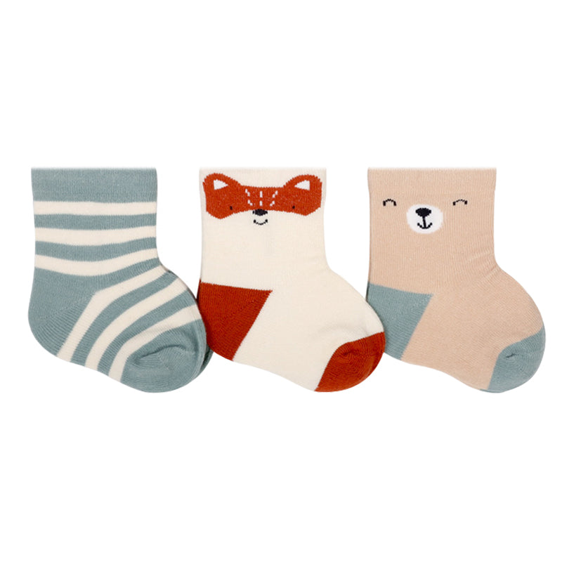 3 Pairs Baby Unisex Solid Color Striped Cartoon Socks