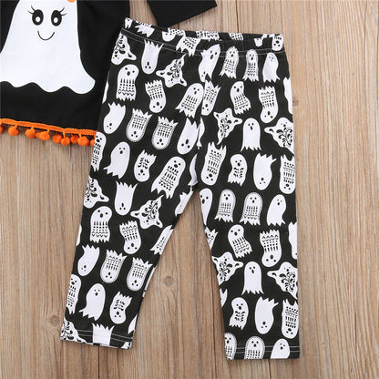 2 Pieces Set Baby Kid Girls Halloween Cartoon Print Tops And Pants