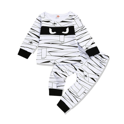 2 Pieces Set Baby Kid Boys Halloween Star Graphic Expression Tops And Pants Wholesale 220728506