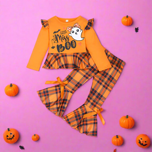 2 Pieces Set Kid Girls Halloween Cartoon Bow Tops And Pants