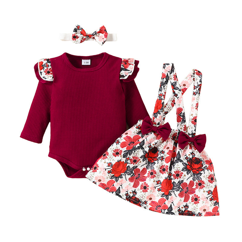 3 Pieces Set Baby Girls Dresses And Bow Headwear