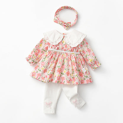 2 Pieces Set Baby Girls Dresses Love Bow And Embroidered Pants