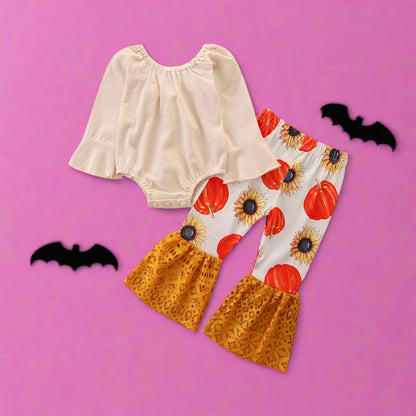 2 Pieces Set Baby Girls Halloween Solid Color Print Rompers