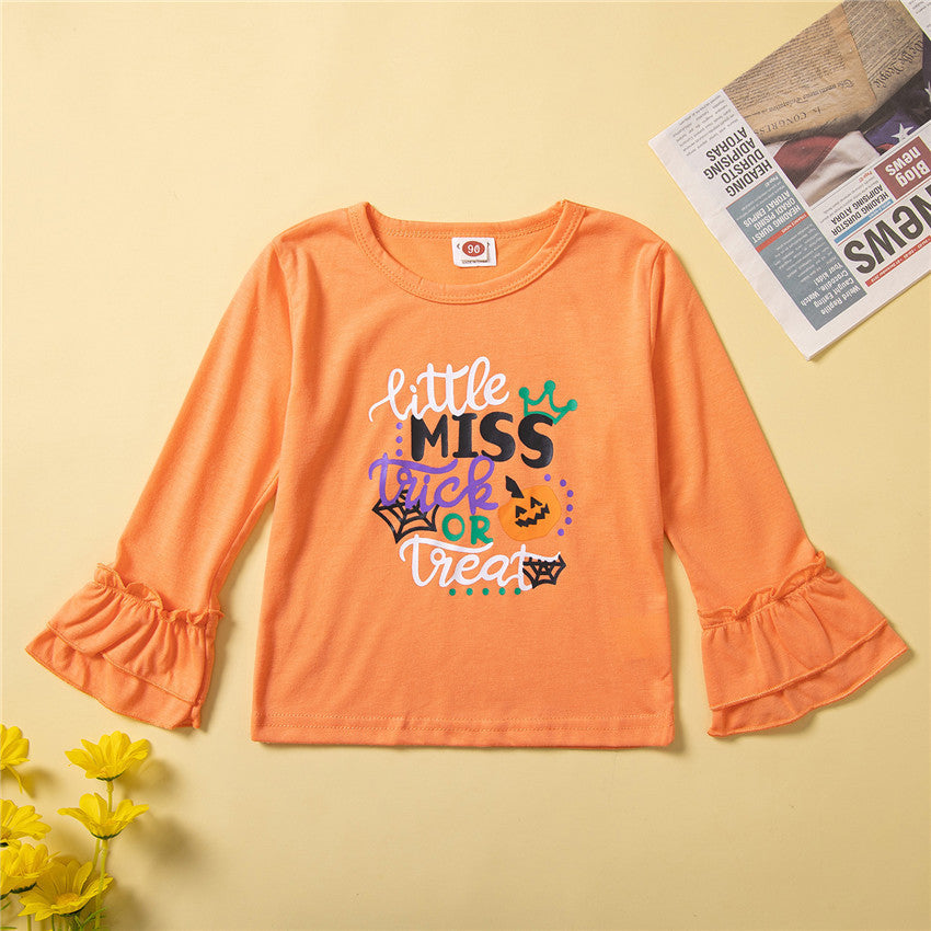 2 Pieces Set Baby Kid Girls Halloween Letters Cartoon Print Tops