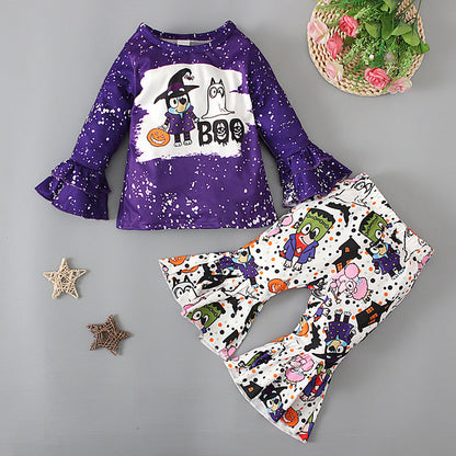 2 Pieces Set Baby Kid Halloween Tops And Polka dots Pants