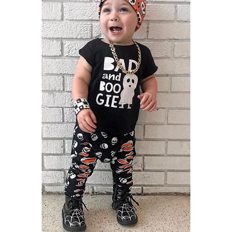 2 Pieces Set Baby Halloween Letters T-Shirts And Pants