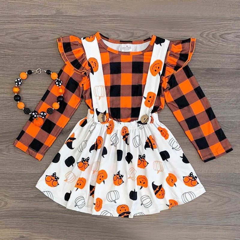 2 Pieces Set Baby Kid Girls Halloween Tops Cartoon Dresses