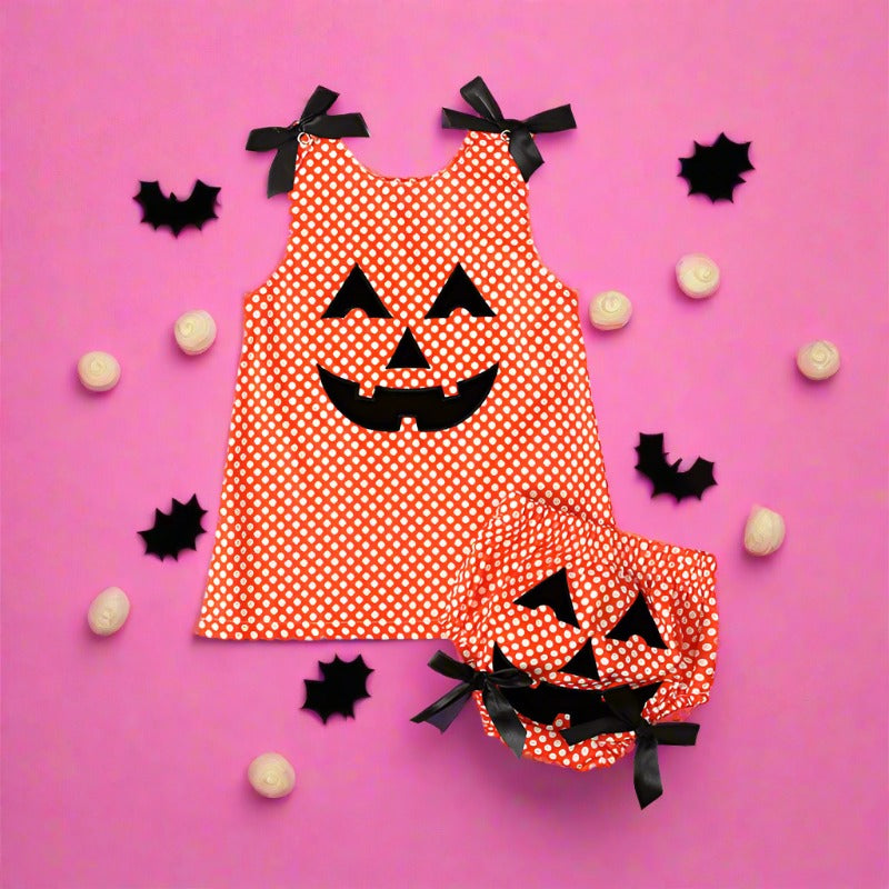 2 Pieces Set Kid Halloween Polka dots Bow Tank Tops And Shorts