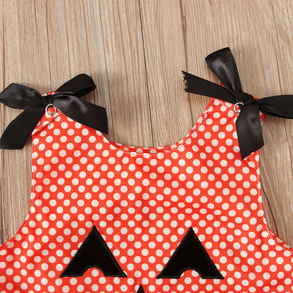 2 Pieces Set Kid Halloween Polka dots Bow Tank Tops And Shorts