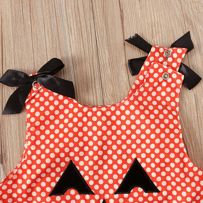 2 Pieces Set Kid Halloween Polka dots Bow Tank Tops And Shorts