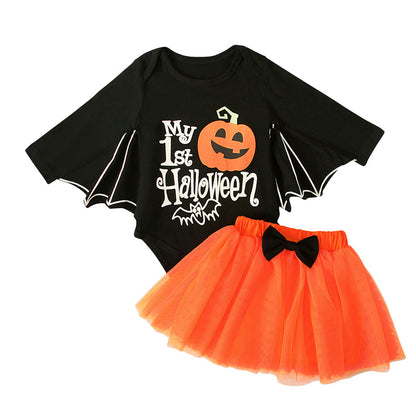 2 Pieces Set Baby Girls Halloween Cartoon Rompers And Skirts