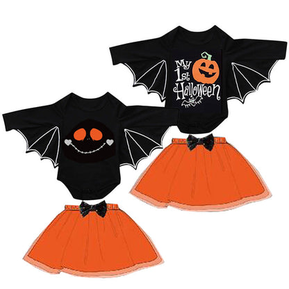 2 Pieces Set Baby Girls Halloween Cartoon Rompers And Skirts