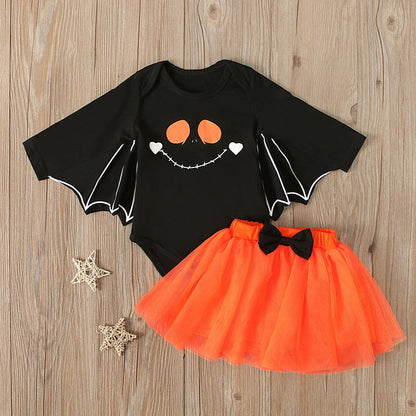 2 Pieces Set Baby Girls Halloween Cartoon Rompers And Skirts